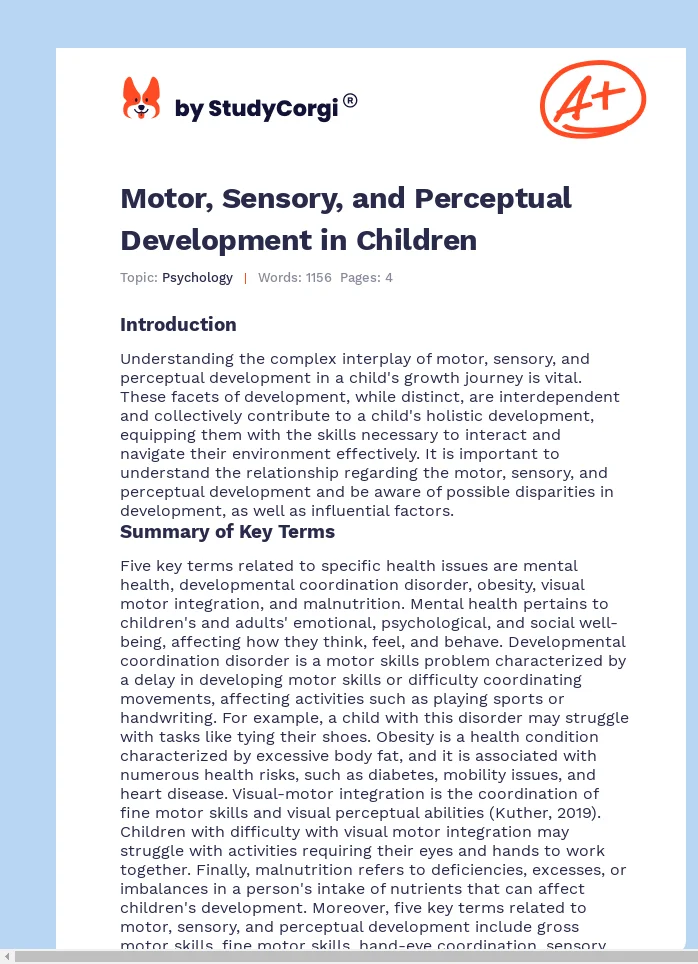 Motor, Sensory, and Perceptual Development in Children. Page 1