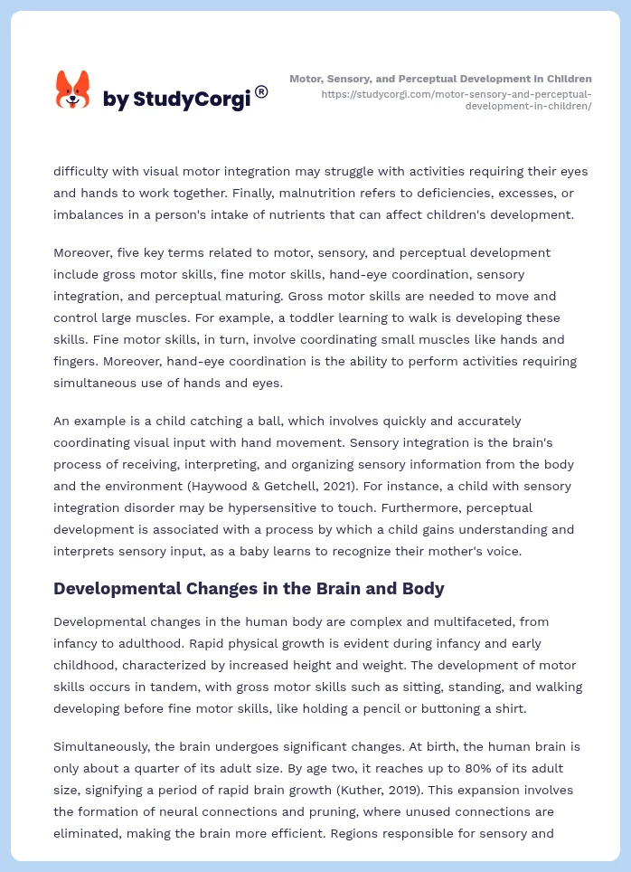 Motor, Sensory, and Perceptual Development in Children. Page 2