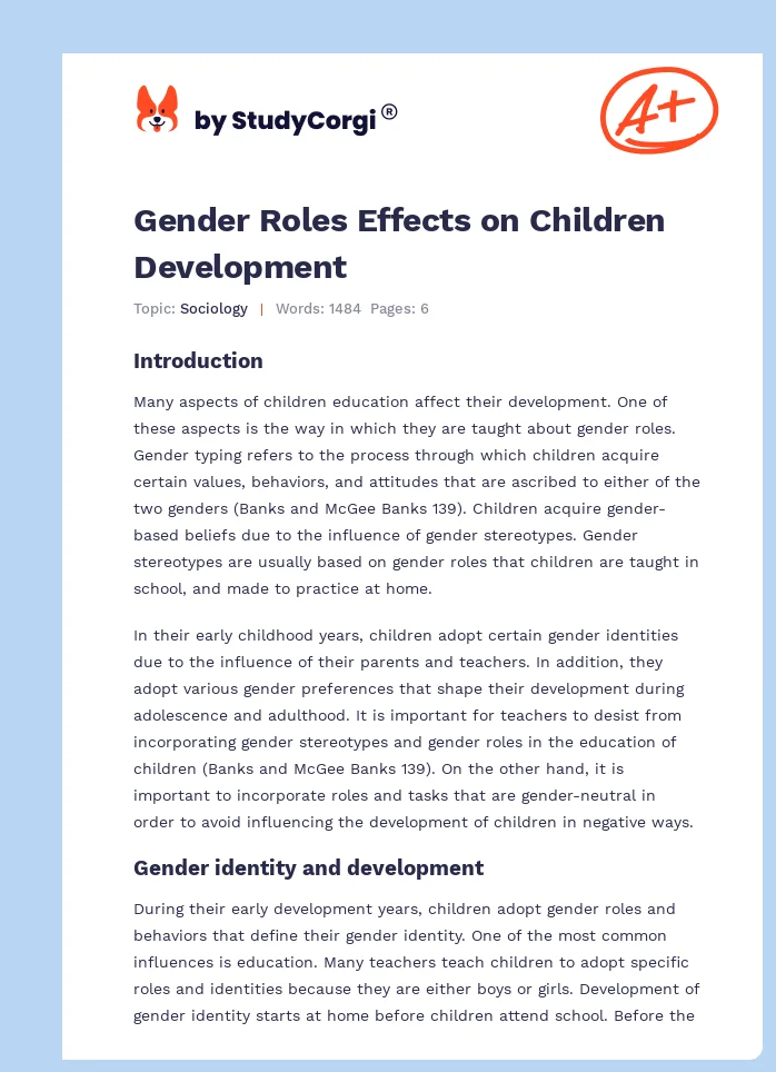 Gender Roles Effects on Children Development. Page 1