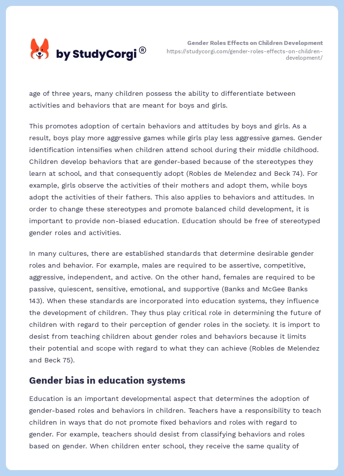 Gender Roles Effects on Children Development. Page 2