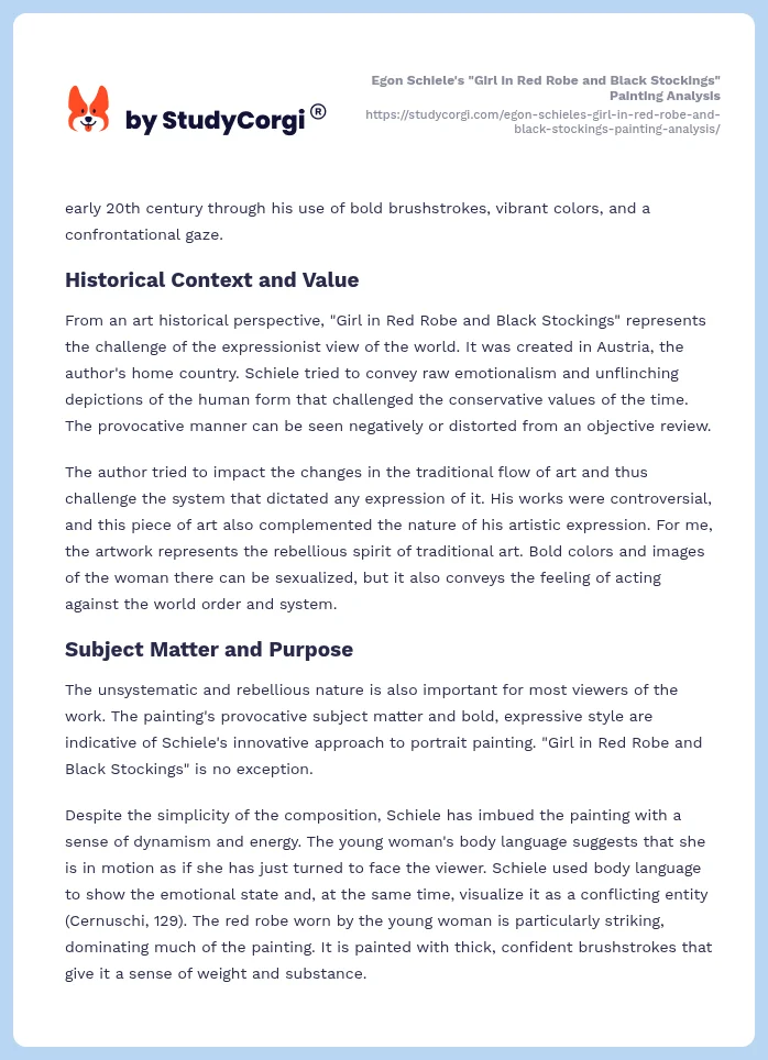 Egon Schiele's "Girl in Red Robe and Black Stockings" Painting Analysis. Page 2
