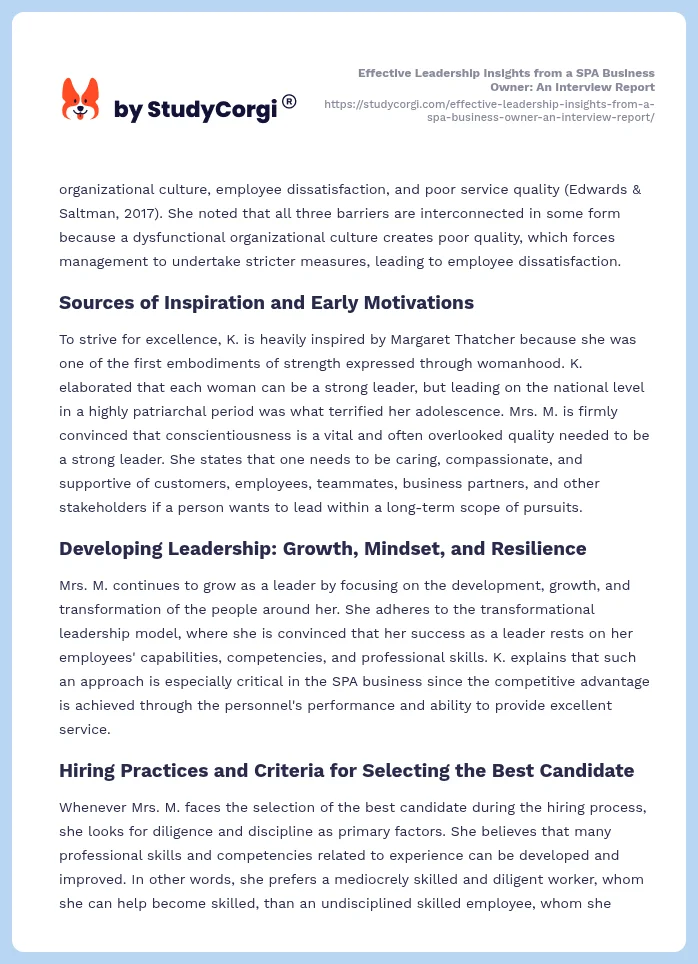 Effective Leadership Insights from a SPA Business Owner: An Interview Report. Page 2