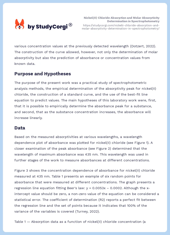 Nickel(II) Chloride Absorption and Molar Absorptivity Determination in Spectrophotometry. Page 2