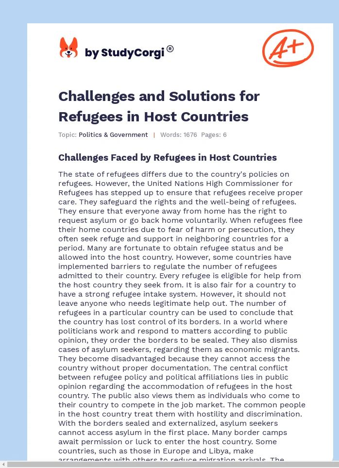 Challenges and Solutions for Refugees in Host Countries. Page 1