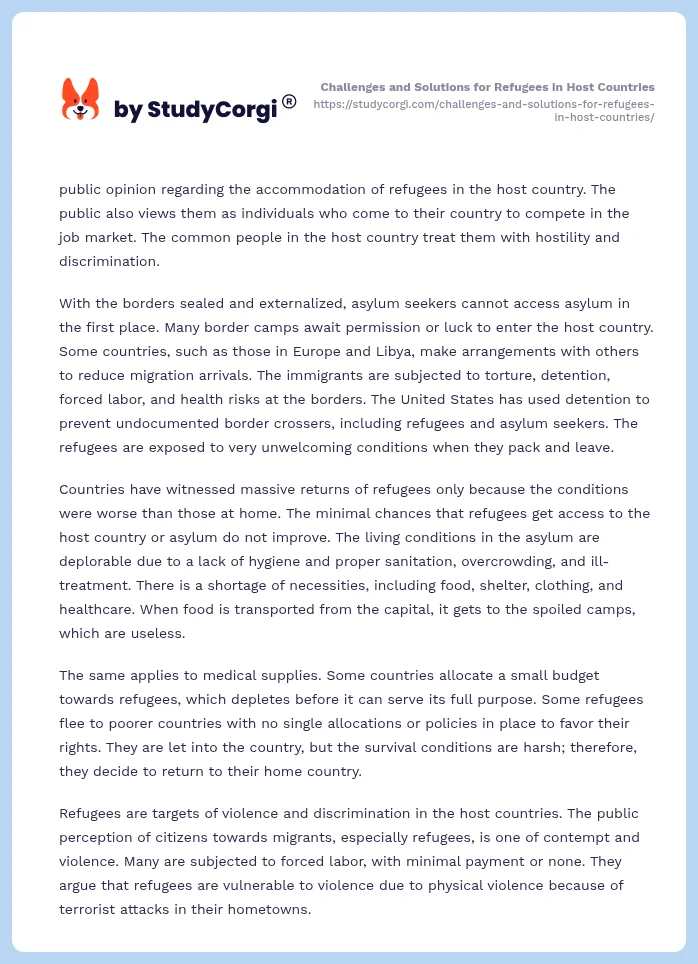 Challenges and Solutions for Refugees in Host Countries. Page 2