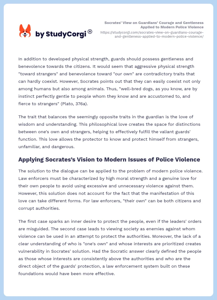 Socrates’ View on Guardians’ Courage and Gentleness Applied to Modern Police Violence. Page 2