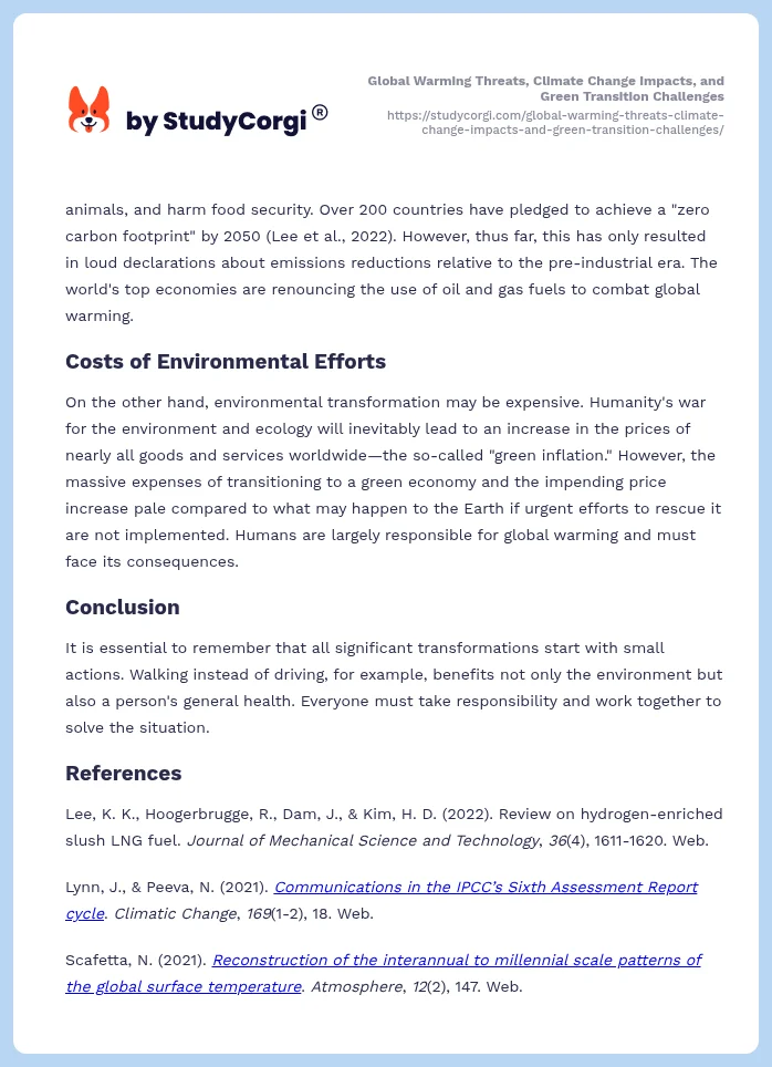 Global Warming Threats, Climate Change Impacts, and Green Transition Challenges. Page 2