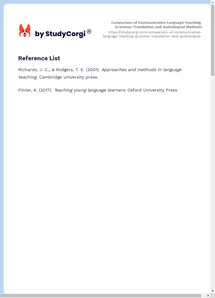Comparison of Communicative Language Teaching, Grammar-Translation, and Audiolingual Methods. Page 2