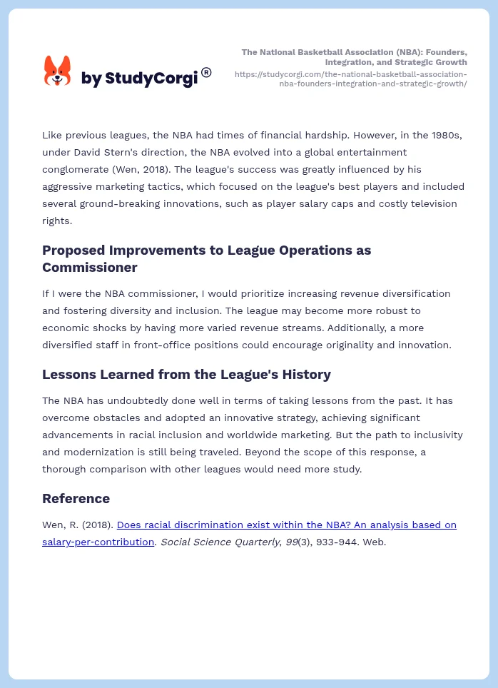 The National Basketball Association (NBA): Founders, Integration, and Strategic Growth. Page 2