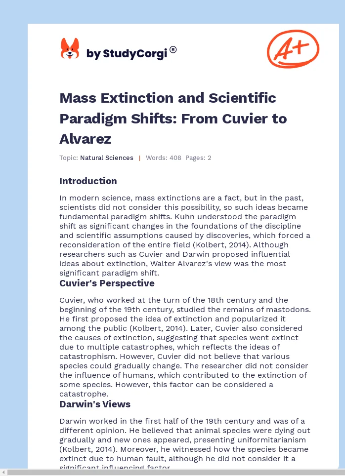 Mass Extinction and Scientific Paradigm Shifts: From Cuvier to Alvarez. Page 1