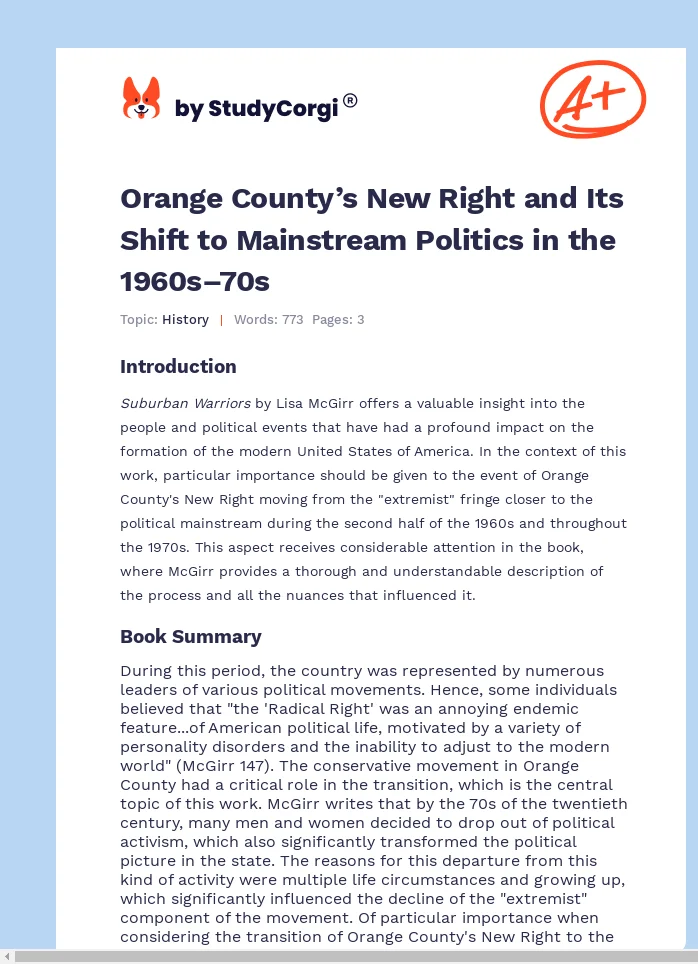 Orange County’s New Right and Its Shift to Mainstream Politics in the 1960s–70s. Page 1