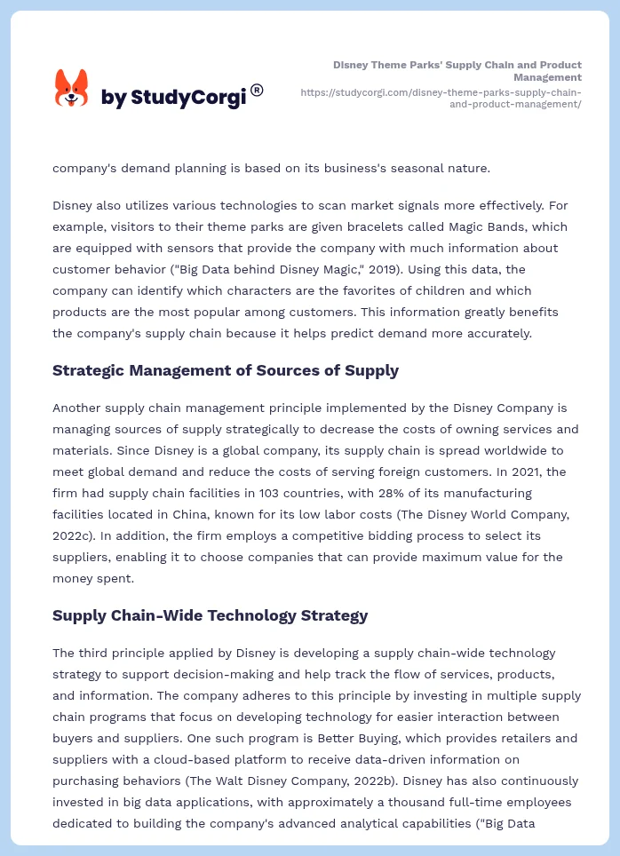 Disney Theme Parks' Supply Chain and Product Management. Page 2