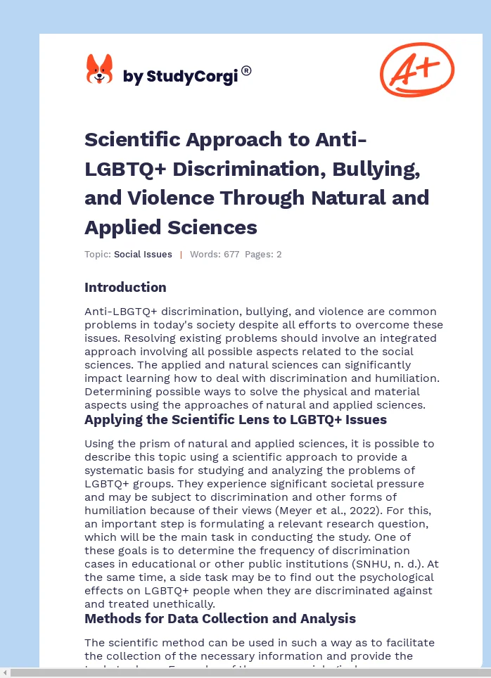 Scientific Approach to Anti-LGBTQ+ Discrimination, Bullying, and Violence Through Natural and Applied Sciences. Page 1
