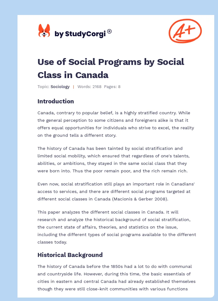 Use of Social Programs by Social Class in Canada. Page 1
