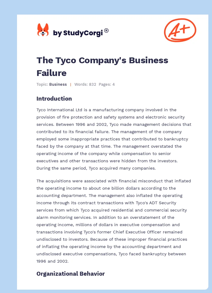 The Tyco Company's Business Failure. Page 1