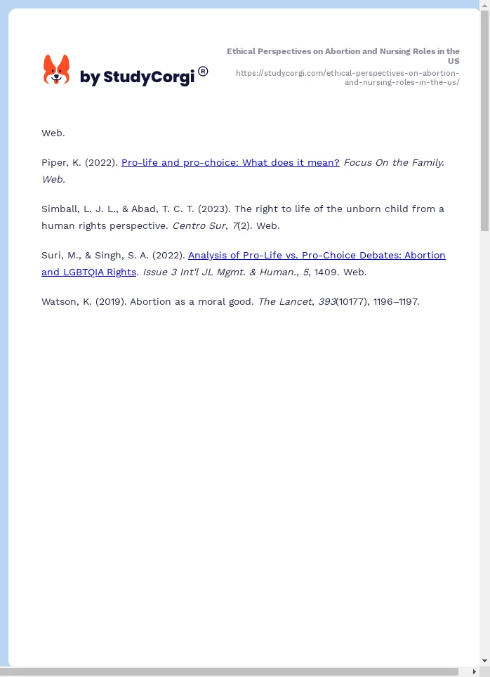 Ethical Perspectives on Abortion and Nursing Roles in the US. Page 2