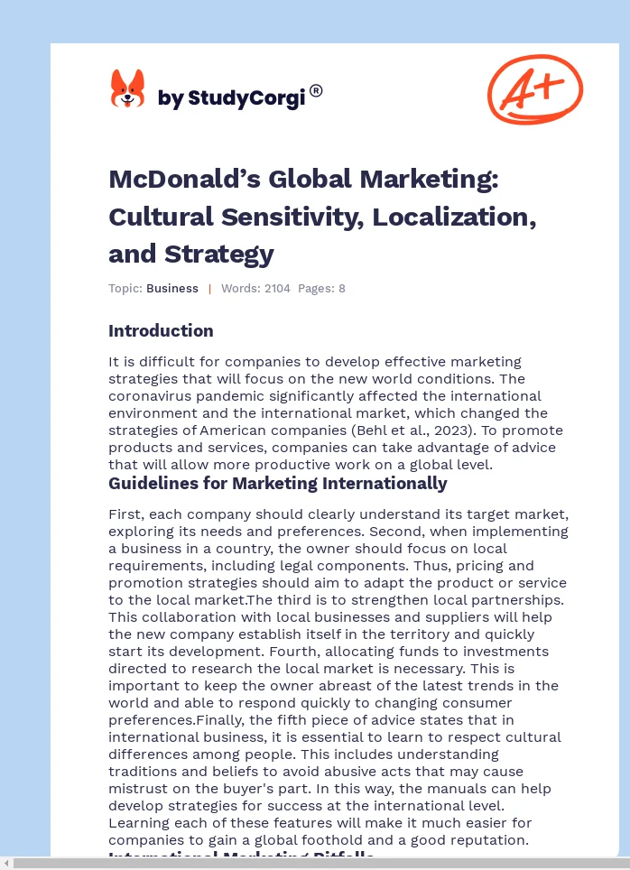 McDonald’s Global Marketing: Cultural Sensitivity, Localization, and Strategy. Page 1