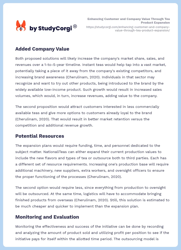 Enhancing Customer and Company Value Through Tea Product Expansion. Page 2