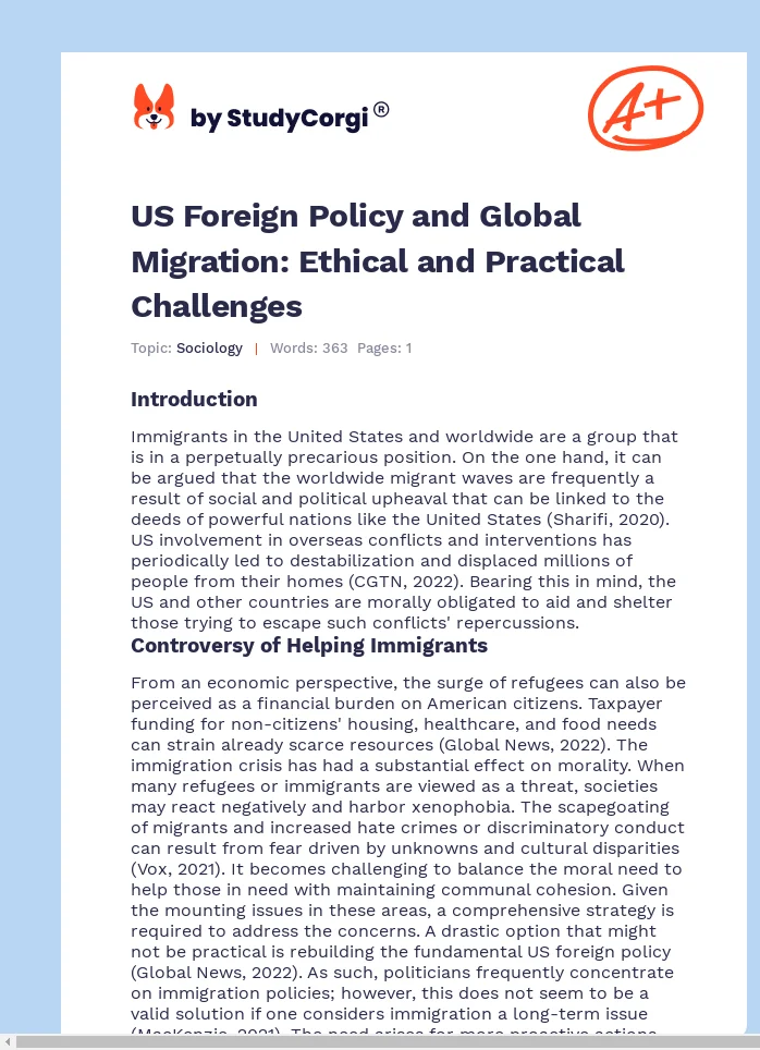 US Foreign Policy and Global Migration: Ethical and Practical Challenges. Page 1