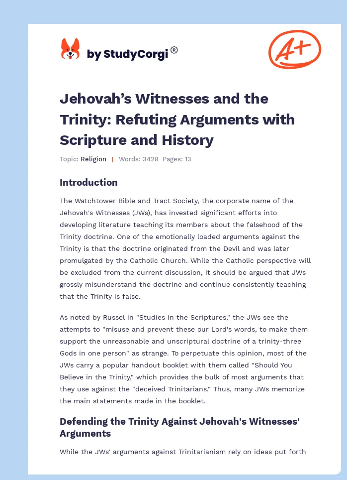 Jehovah’s Witnesses and the Trinity: Refuting Arguments with Scripture and History. Page 1