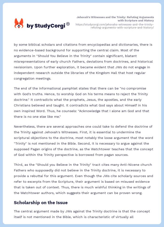 Jehovah’s Witnesses and the Trinity: Refuting Arguments with Scripture and History. Page 2