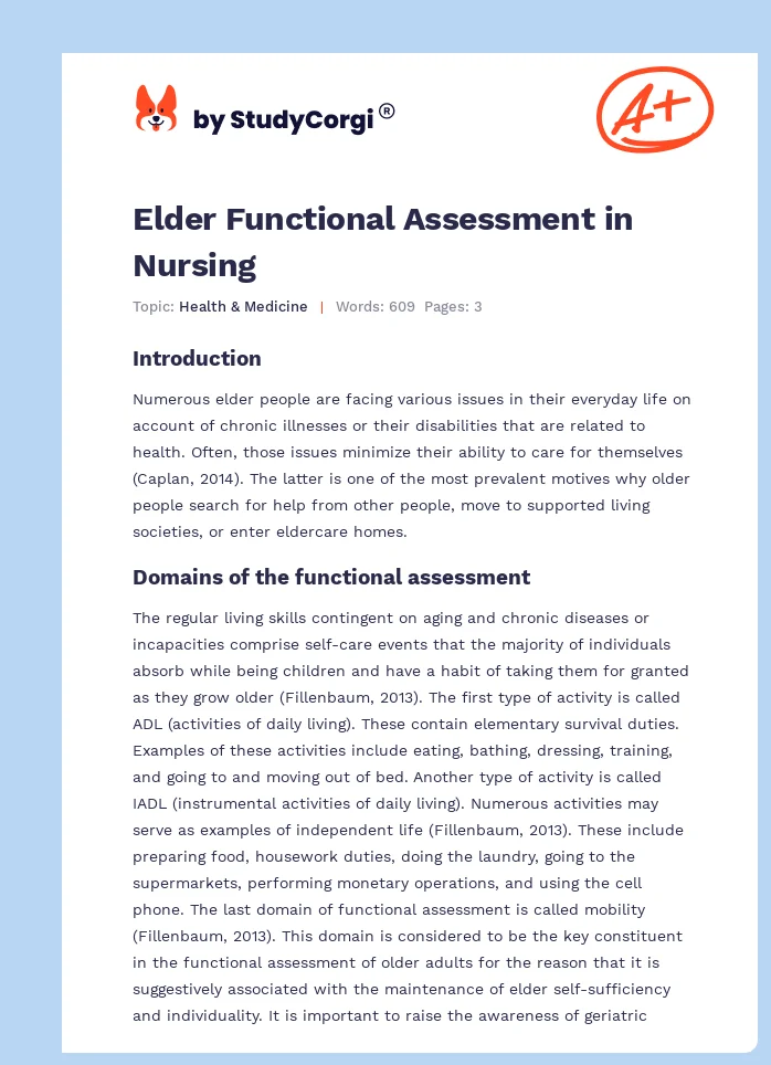 Elder Functional Assessment in Nursing. Page 1