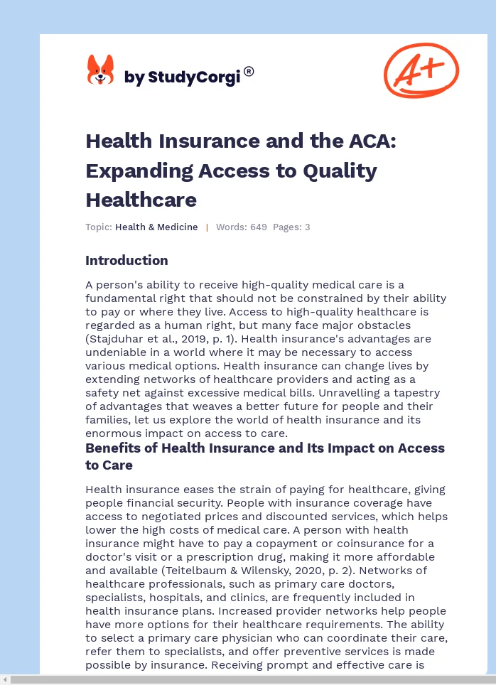 Health Insurance and the ACA: Expanding Access to Quality Healthcare. Page 1