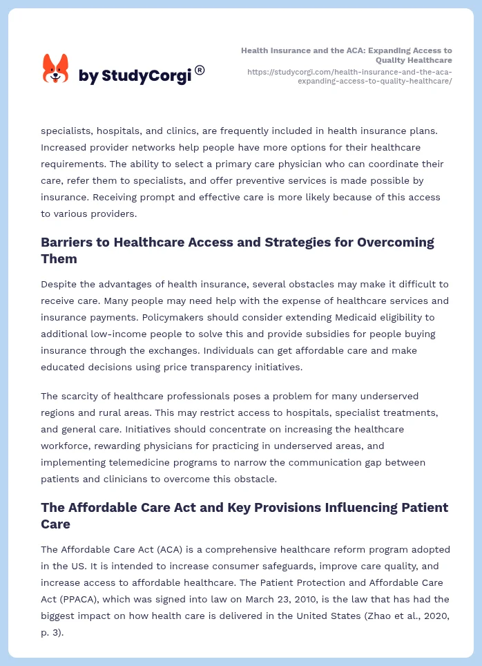 Health Insurance and the ACA: Expanding Access to Quality Healthcare. Page 2