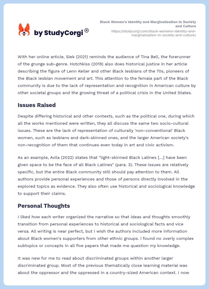 Black Women's Identity and Marginalization in Society and Culture. Page 2