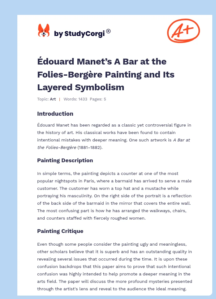 Édouard Manet’s A Bar at the Folies-Bergère Painting and Its Layered Symbolism. Page 1