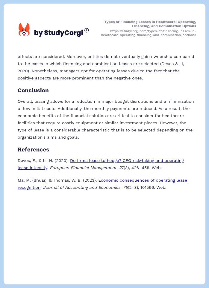 Types of Financing Leases in Healthcare: Operating, Financing, and Combination Options. Page 2