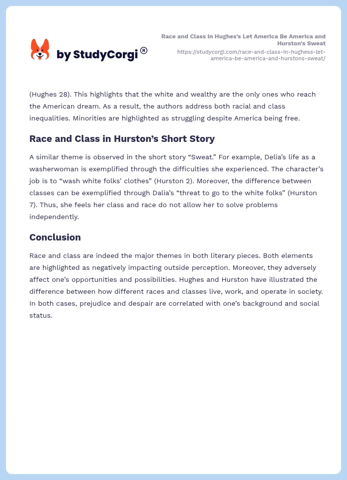 Race and Class in Hughes’s Let America Be America and Hurston’s Sweat. Page 2