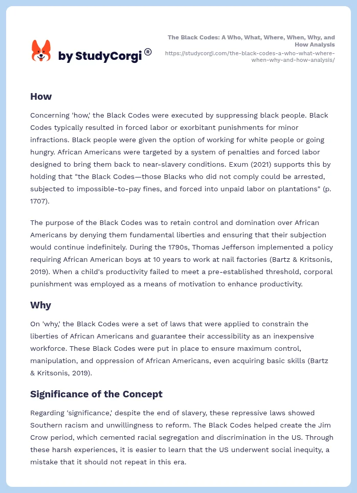 The Black Codes: A Who, What, Where, When, Why, and How Analysis. Page 2