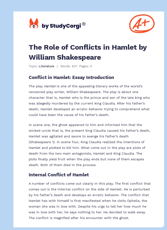 The Role of Conflicts in Hamlet by William Shakespeare. Page 1