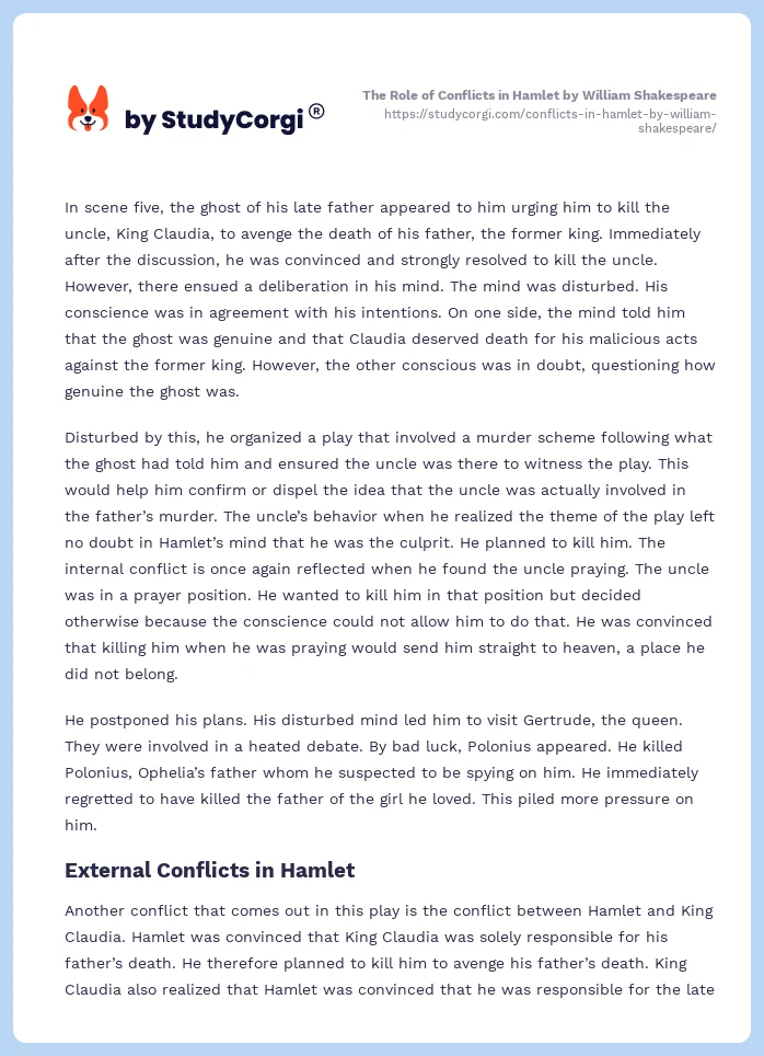 The Role of Conflicts in Hamlet by William Shakespeare. Page 2