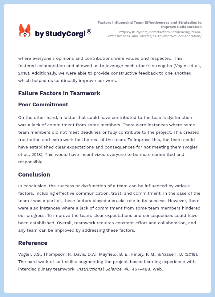 Factors Influencing Team Effectiveness and Strategies to Improve Collaboration. Page 2