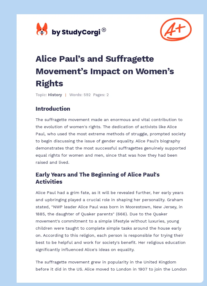 Alice Paul’s and Suffragette Movement’s Impact on Women’s Rights. Page 1