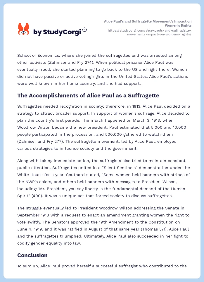 Alice Paul’s and Suffragette Movement’s Impact on Women’s Rights. Page 2