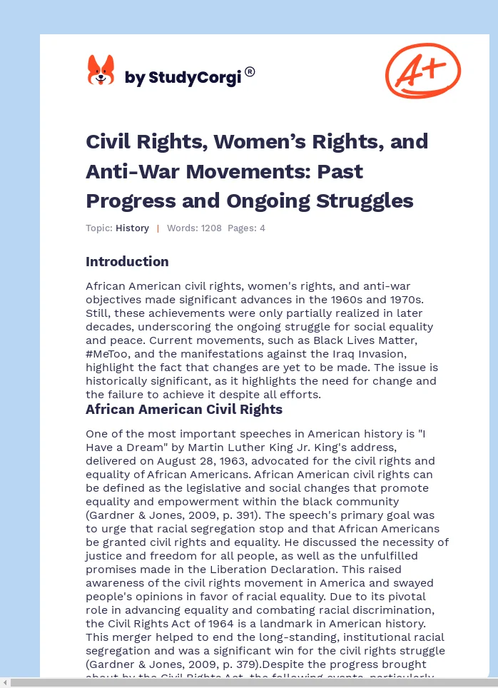 Civil Rights, Women’s Rights, and Anti-War Movements: Past Progress and Ongoing Struggles. Page 1