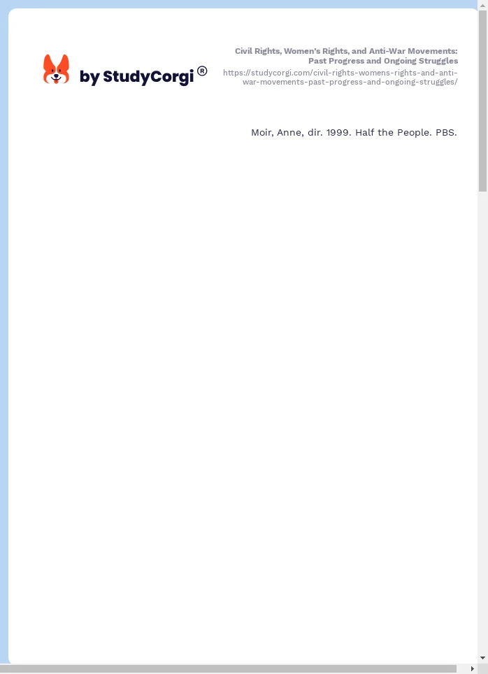 Civil Rights, Women’s Rights, and Anti-War Movements: Past Progress and Ongoing Struggles. Page 2