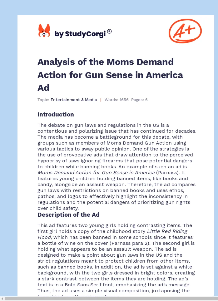 Analysis of the Moms Demand Action for Gun Sense in America Ad. Page 1