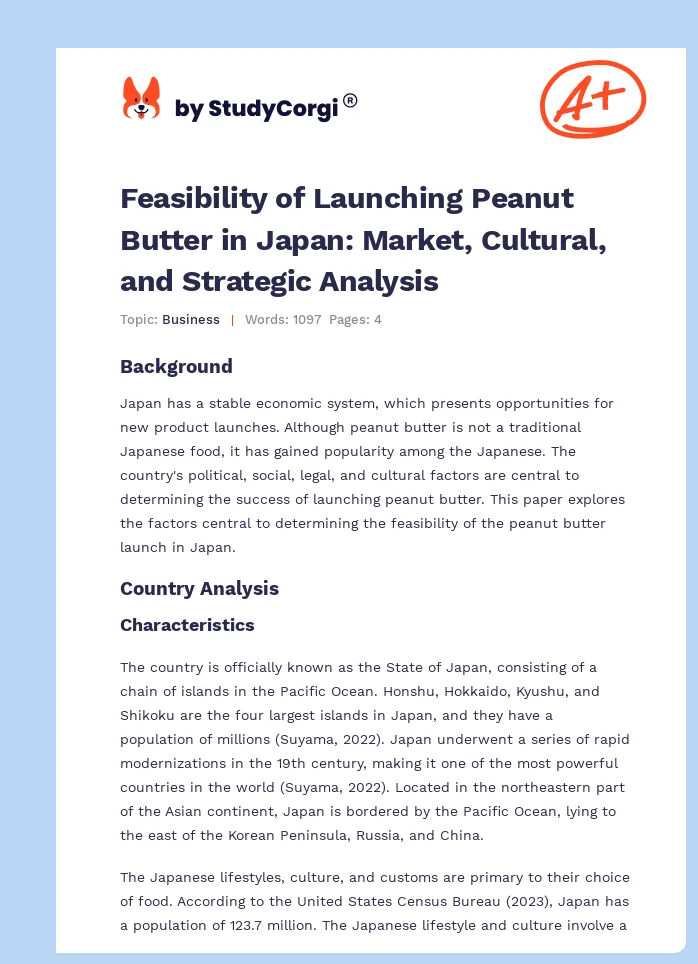 Feasibility of Launching Peanut Butter in Japan: Market, Cultural, and Strategic Analysis. Page 1
