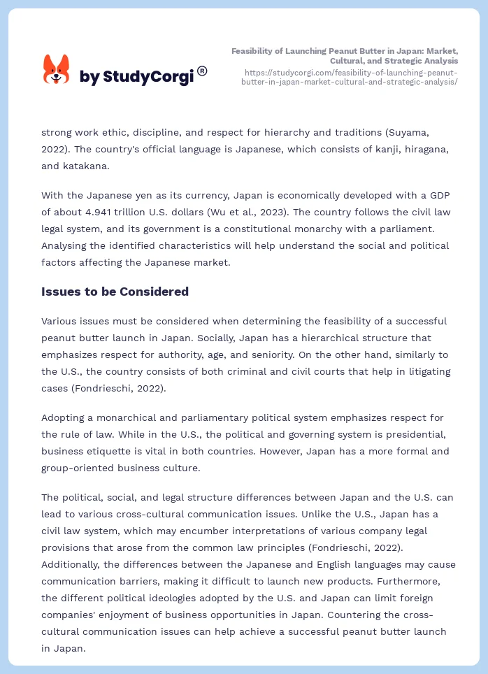 Feasibility of Launching Peanut Butter in Japan: Market, Cultural, and Strategic Analysis. Page 2