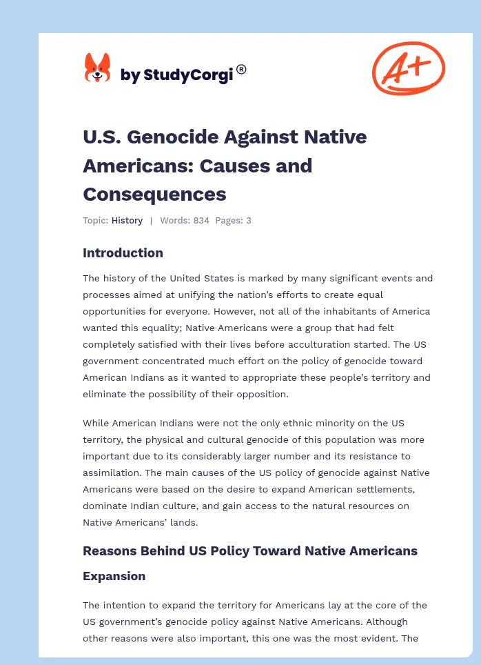 U.S. Genocide Against Native Americans: Causes and Consequences. Page 1