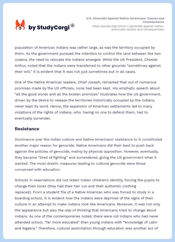 U.S. Genocide Against Native Americans: Causes and Consequences. Page 2