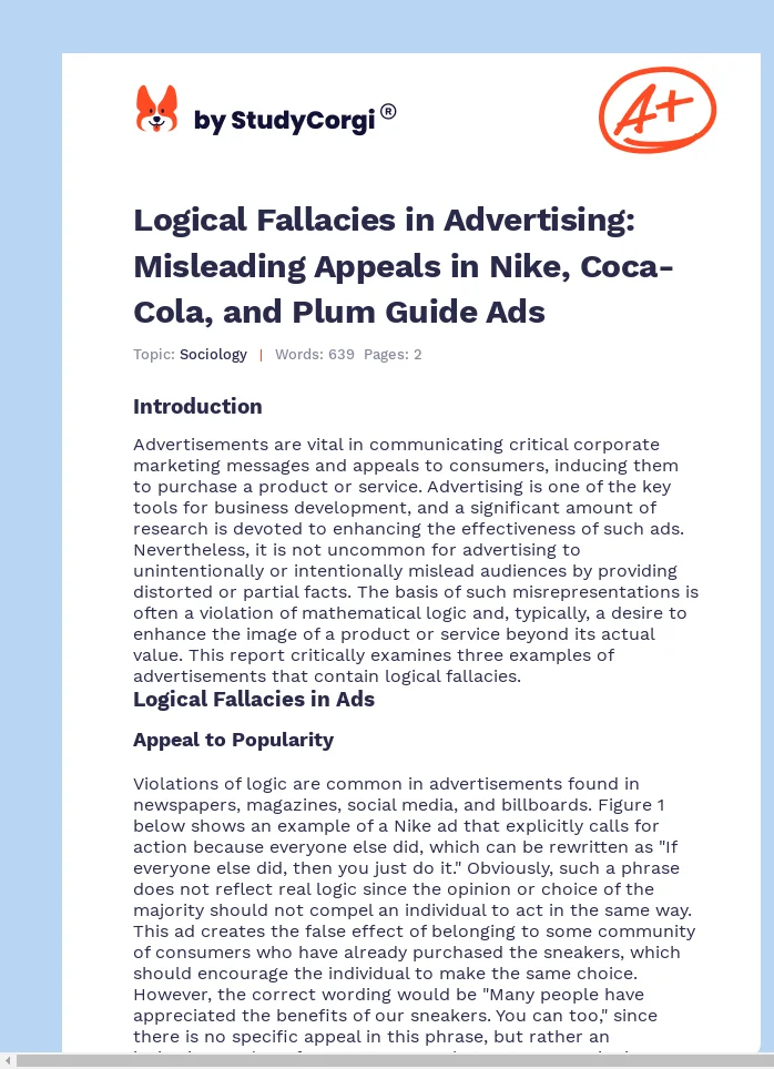 Logical Fallacies in Advertising: Misleading Appeals in Nike, Coca-Cola, and Plum Guide Ads. Page 1