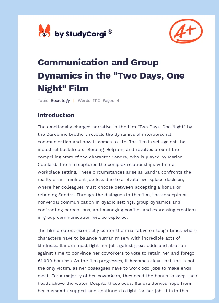 Communication and Group Dynamics in the "Two Days, One Night" Film. Page 1