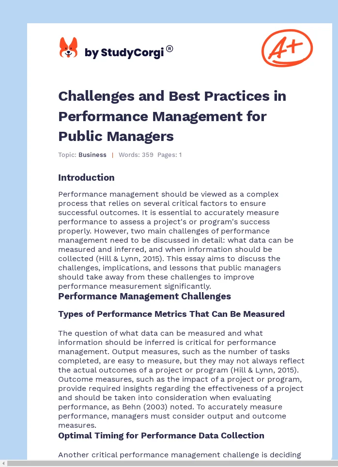 Challenges and Best Practices in Performance Management for Public Managers. Page 1