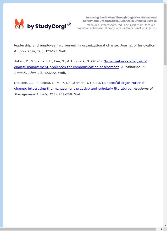 Reducing Recidivism Through Cognitive-Behavioral Therapy and Organizational Change in Criminal Justice. Page 2