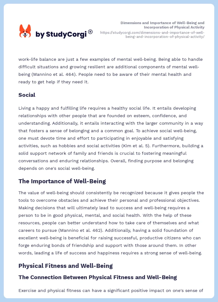 Dimensions and Importance of Well-Being and Incorporation of Physical Activity. Page 2